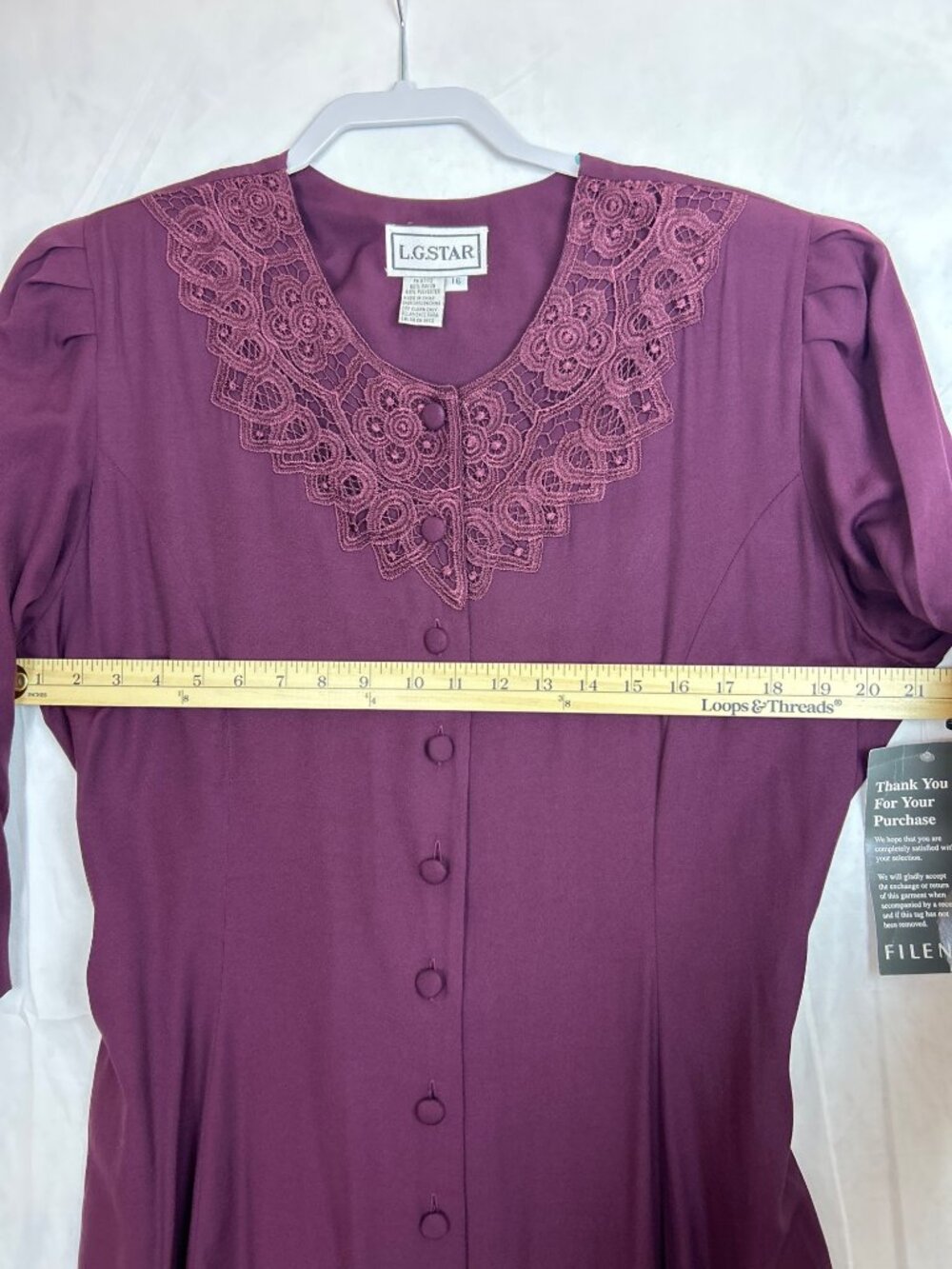 NWT Vtg L.G Star Midi Dress Sz 16 Fit & Flare Button Front Lace Collar Feminine - Picture 9 of 11
